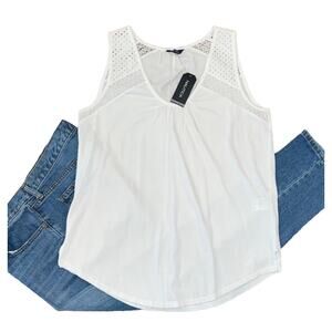 NWT Nautica White Eyelet Mixed Media Cotton Tank Top - SIZE SMALL